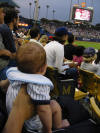 Alex is fascinated with the scoreboard!